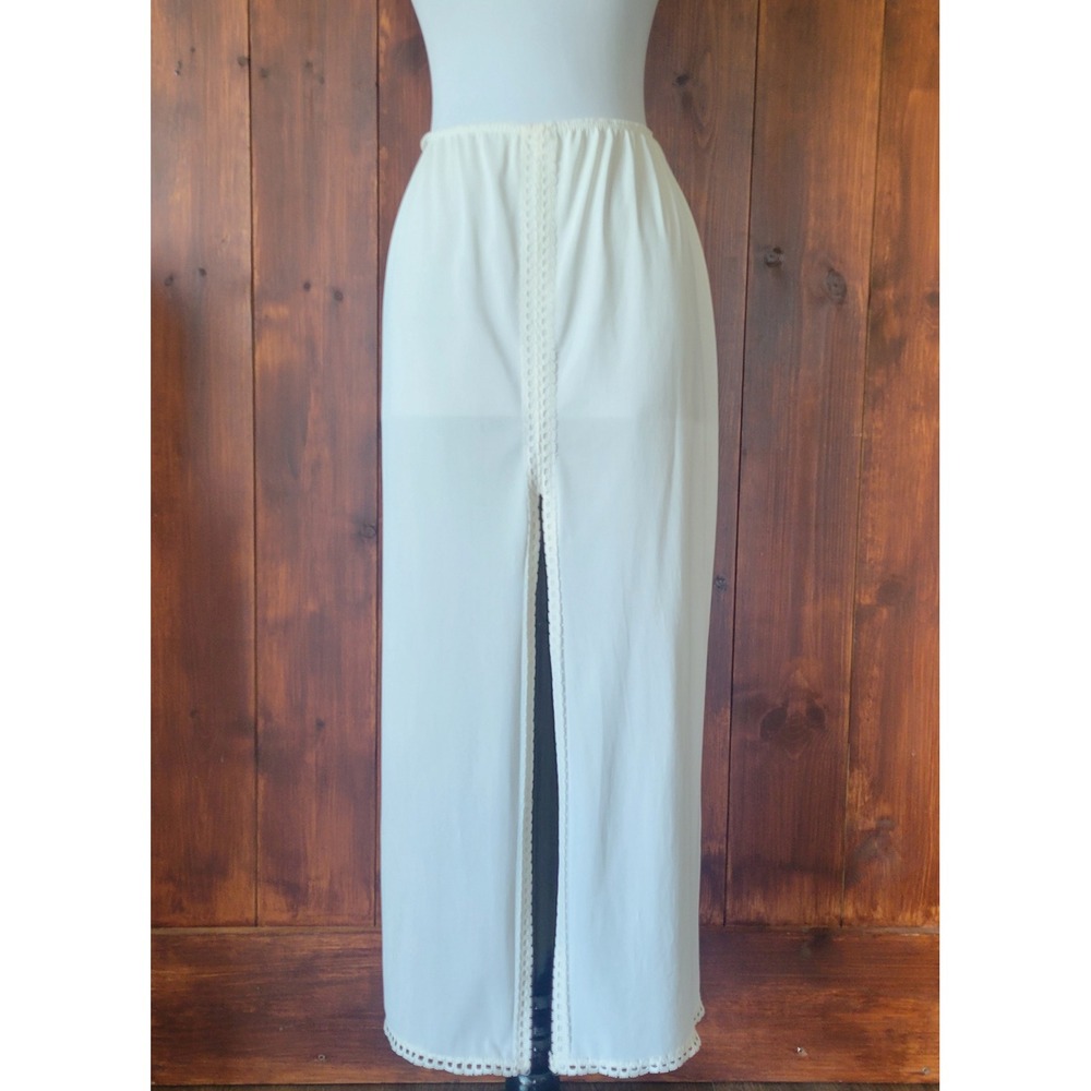 Vintage Formfit Rogers Maxi Half Slip Women Medium White Nylon Lace Long Slit